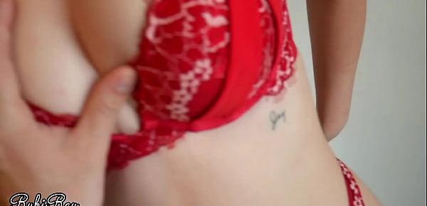  Cumming in my red panties and pull them up before dinner